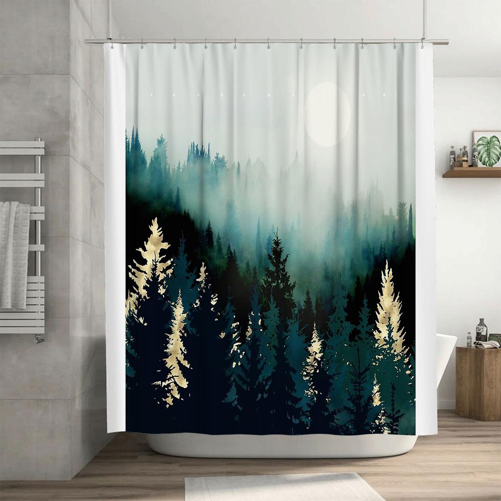Forest Shower Curtain Nature Trees Woodland Landscape Backdrop Vintage Rustic Bathroom Decor Home Decor Artistic Wall Hanging