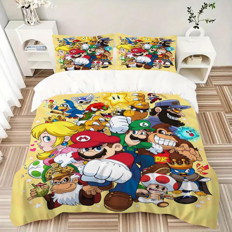 3pcs Super Mario Bros Adventure Bedding Set, Including 1 Quilt Cover and 2 Pillow Shams, Without Filling, Soft and Comfortable Home Bedroom