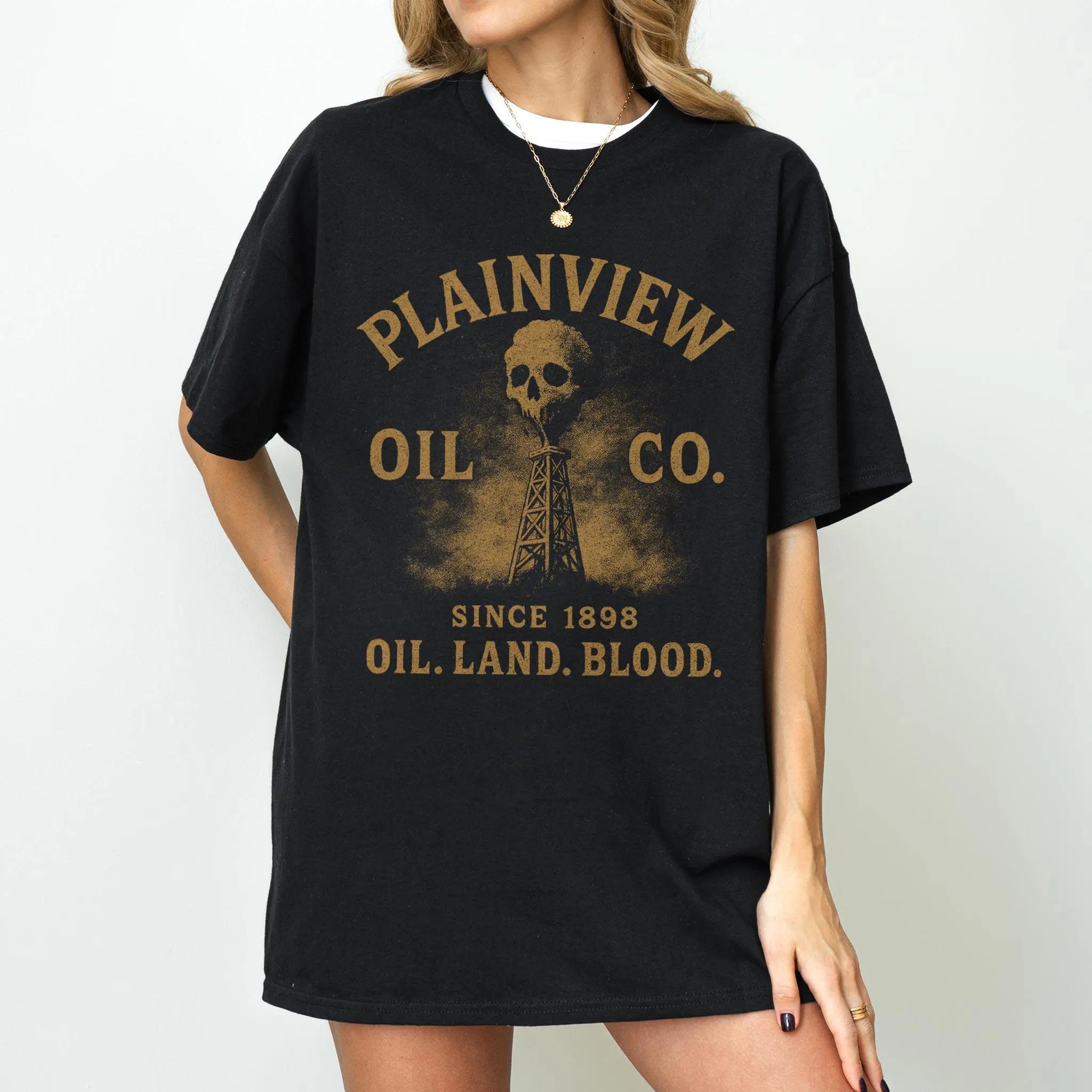 

2026 Summer Womens Vintage Plainview Oil Co TShirt Unisex Cotton and Breathable Short Sleeve Oversized Loose Casual S