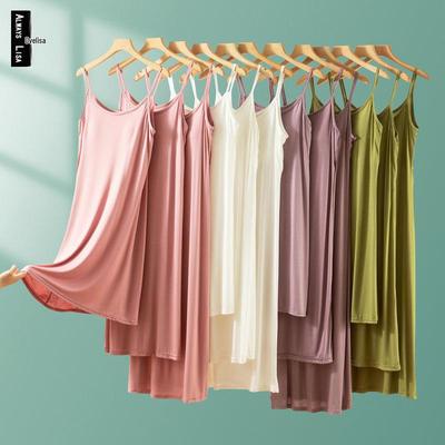 2025 Summer Loose Solid Color Modal Suspender Skirt - Medium Long, Large Size Casual Dress