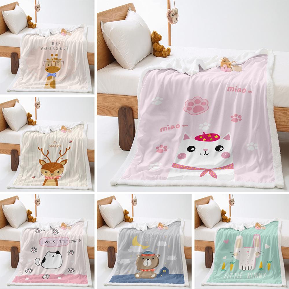 Cartoon Small Animal 2D Digital Printing Thickened Lamb Wool Crystal Fleece Blanket One Piece