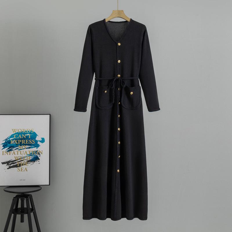 French Knitted A-line Dress & Matching Coat - Women's Slimming Autumn/Winter Woolen Base Layer