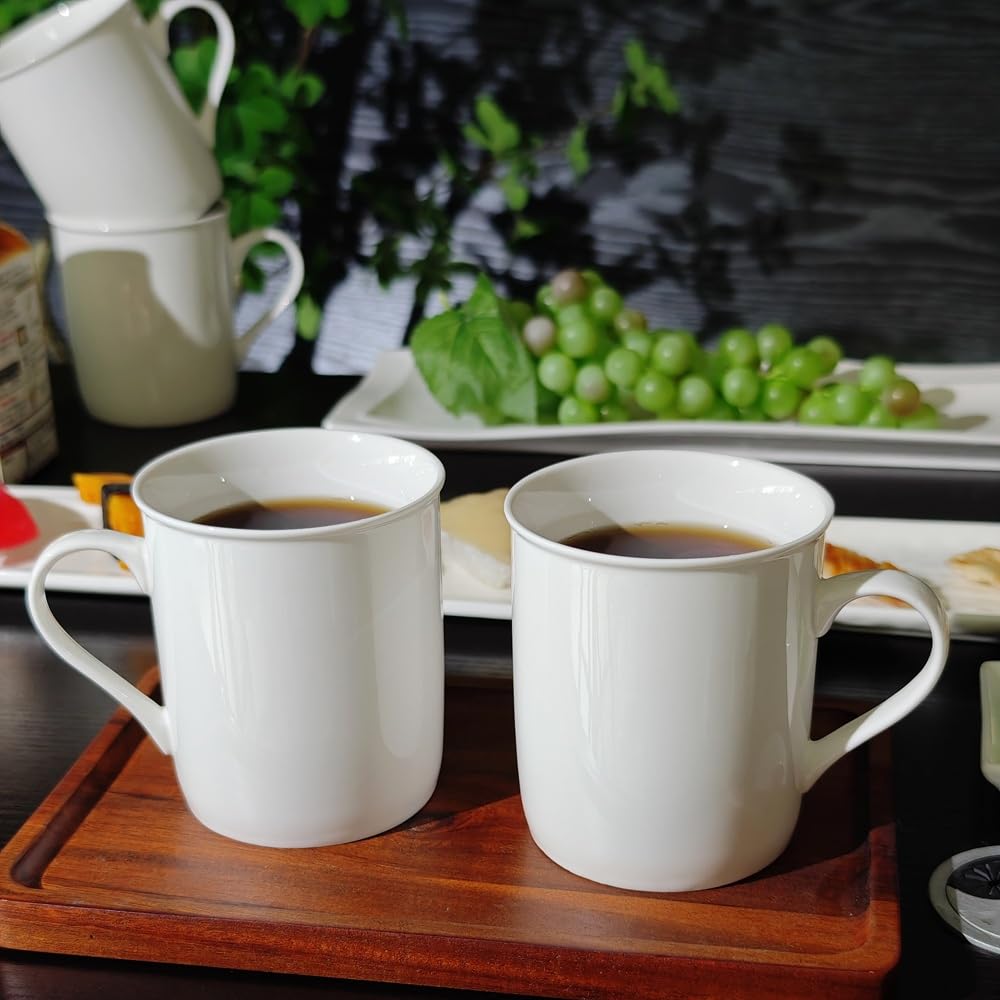 Pair of 2 or 4 White Porcelain Stylish Easy To Microwave and Dishwasher Simple Reinforced Commercial Porcelain Cups Mugs, Cylindrical, (450ml), Hold,