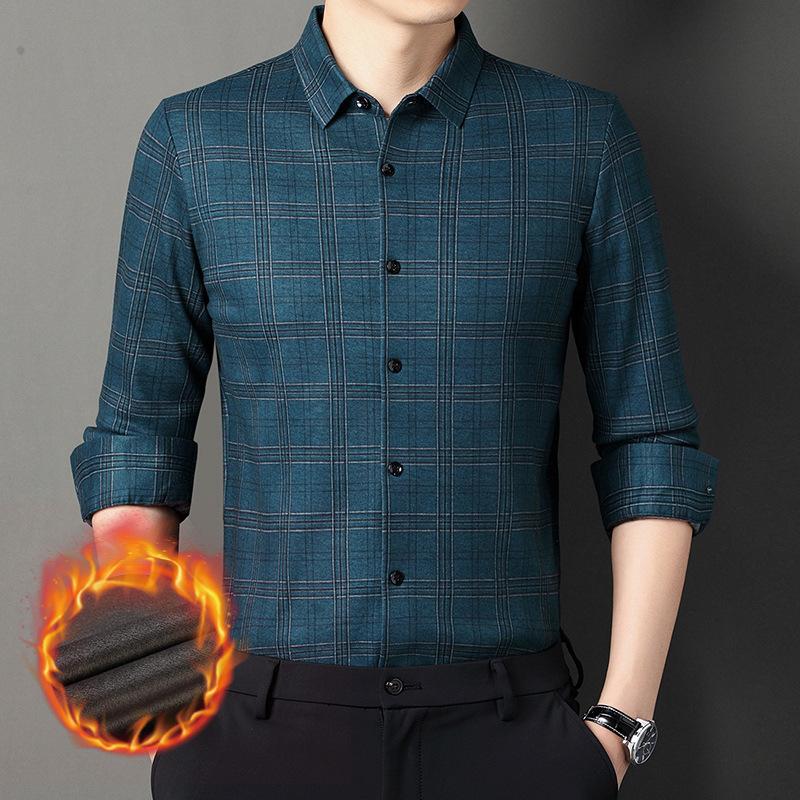 

Новая зимняя мужская рубашка с длинным рукавом на флисовой подкладке, рубашка для папы в деловом стиле с клетчатыми лацканами для мужчин среднего возраста XXXXL