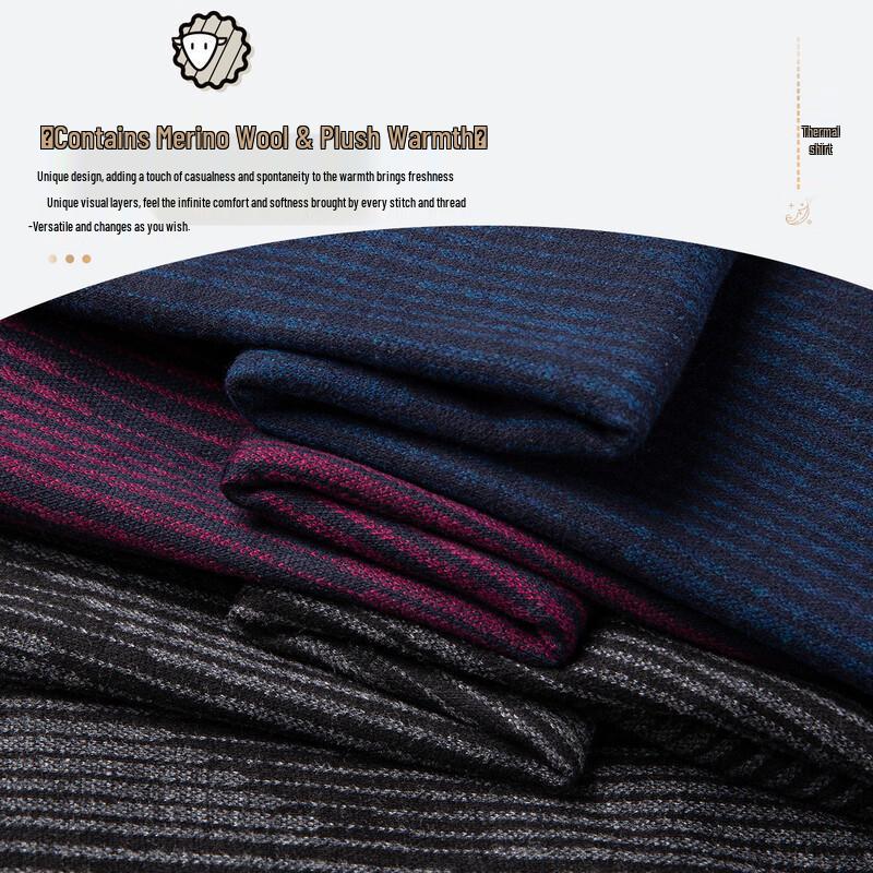 MONTAGUT Men's Luxury Striped Wool Blend Long-Sleeve Shirt