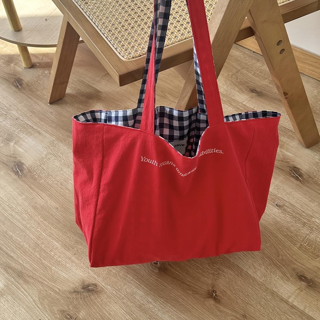 Reversible Red & White Gingham Tote Bag for Women Large Capacity, Lightweight, with Fixed Shoulder Straps, Perfect for Everyday Use, Shopping,Handbag