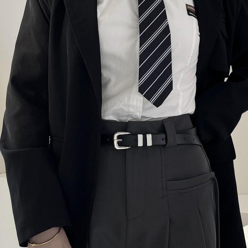 Elegant Black Vintage Women's Belt With Silver Buckle For Dress And Pants Outfits