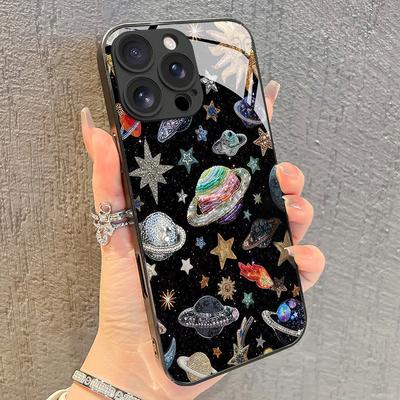 Sun Totem Stars Moon Planet Pattern Tempered Glass Phone Case For iPhone 17 Pro Max 16 15 14 13 12 11 16E 7 8 Plus XR XS X Cover
