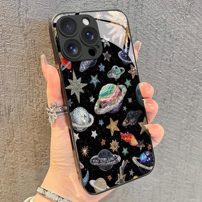 

Sun Totem Stars Moon Planet Pattern Tempered Glass Phone Case For iPhone 17 Pro Max 16 15 14 13 12 11 16E 7 8 Plus XR XS X Cover iPhone 11