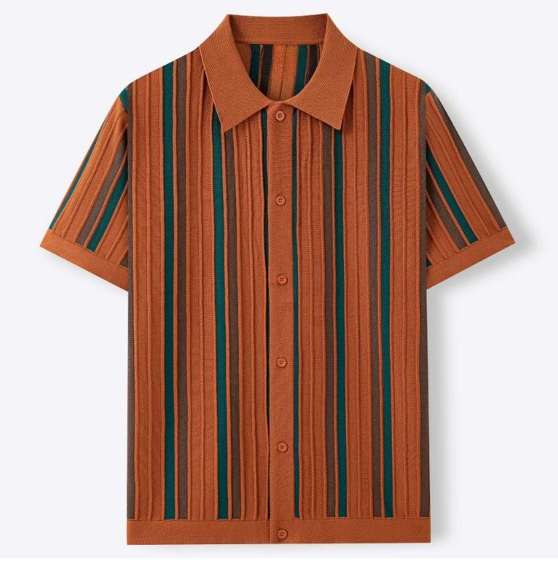 Men's 2 Piece Outfits Summer Short Sets Vintage Knit Button Down Shirt Short Sleeve Polo Casual Beach Suits Shirt Top and Shorts Matching Set for Male