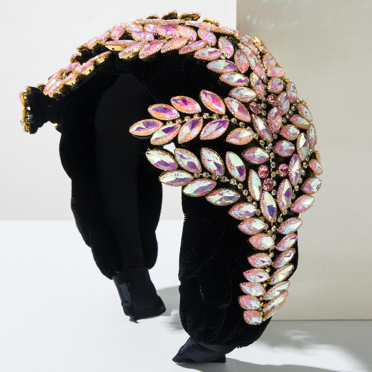 

Luxurious Baroque Velvet Braided Headband with Diamonds and Maple Leaves