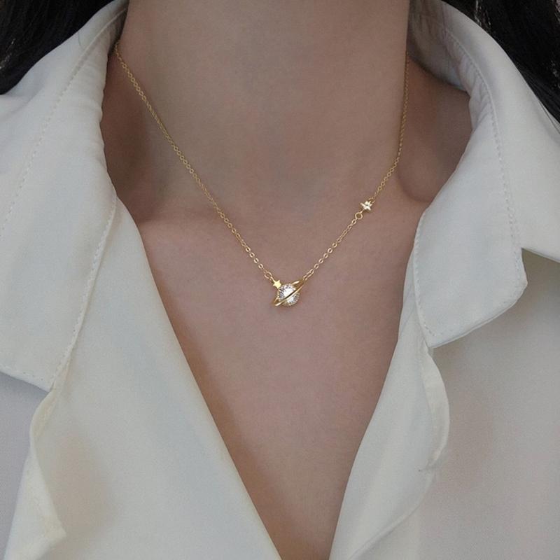 Planet Pendant Necklace Minimalist Jewelry with Adjustable Chain for Daily Wear and Gift