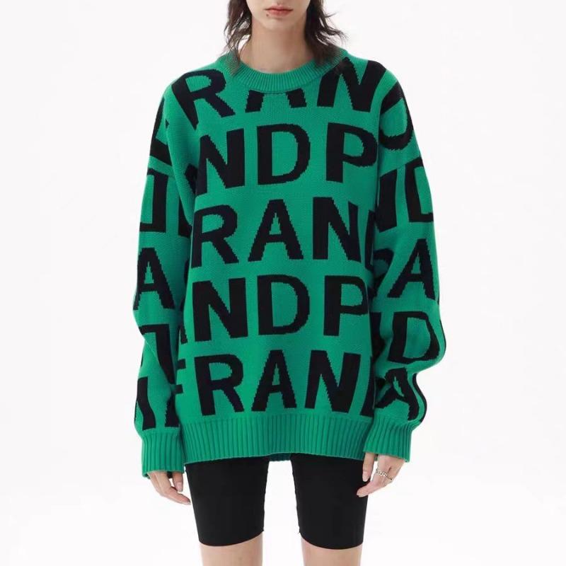 Letter jacquard outer sweater women's medium and long loose fashionable thickened warm knitted sweater