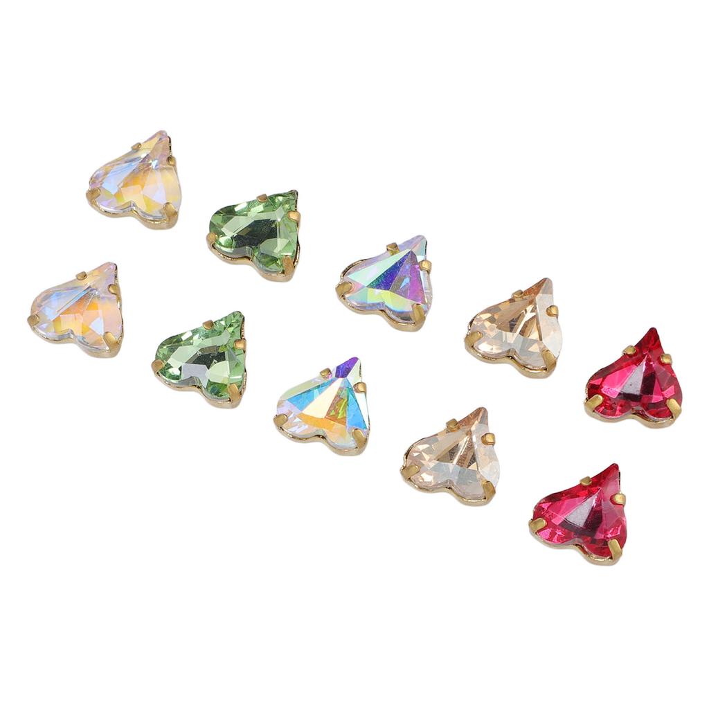 10Pcs Glass Rhinestone Bulk Twisted Heart Nail Jewels Crystal Charms Art Decorations Crafts Supplies Gold Bottom
