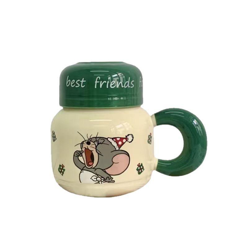 

Genuine Cat And Mouse Girl Gift Cartoon Large-Capacity Water Cup Cute Ceramic Mug With Lid Gift Box 401-500ml