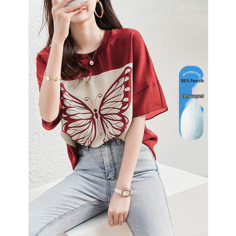 Demana (DME) Women s Printed Mulberry Silk Short-Sleeve Blouse L