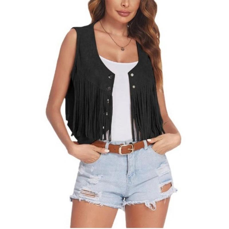 Women's Fashion Vest Personality Short Jacket Fringe Vest Sleeveless Short Cardigan