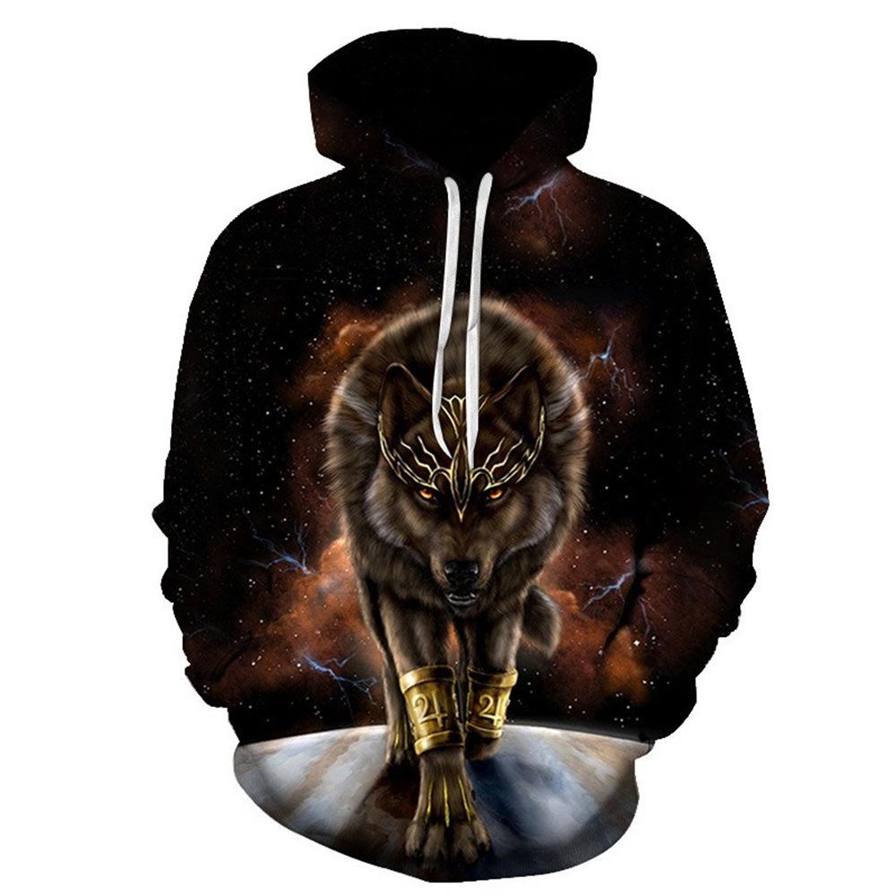 Spring and Autumn New Anime Wolf and Tiger Series 3D Printing Men's Loose Casual Hooded Sweater