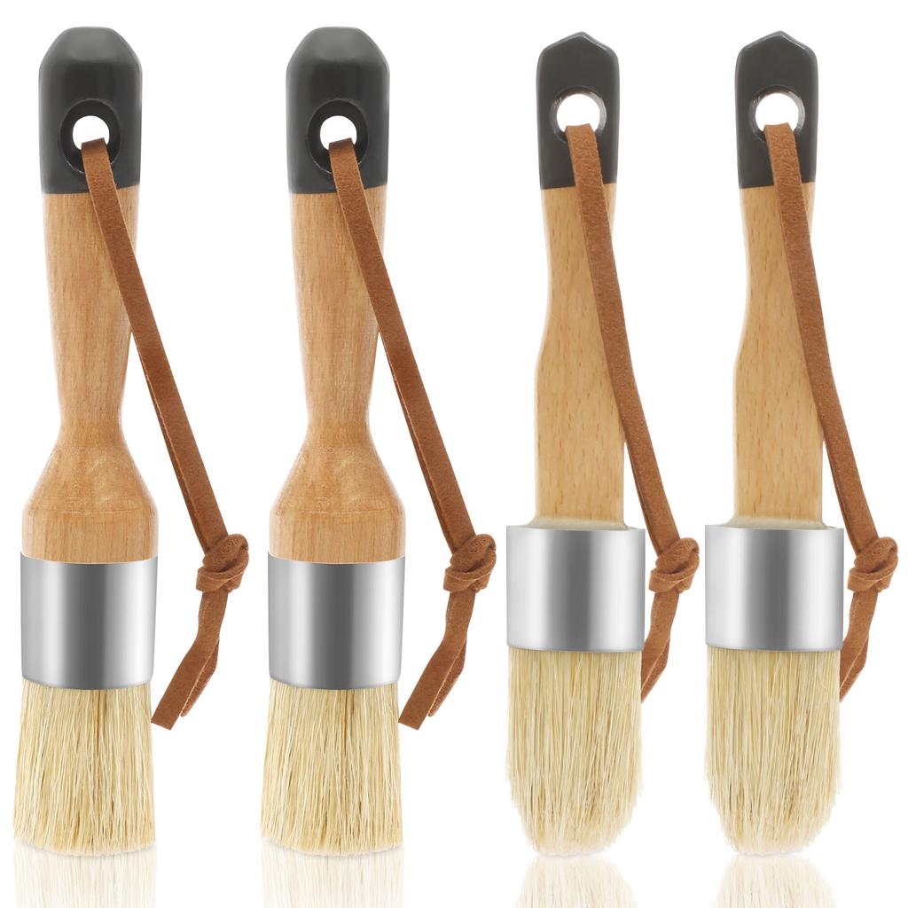 4Pcs Wood Chalk Paint Brush Set Non Shedding Small Round Paint Brush with Ergonomic Handle Efficient Cleaning Paint Brushes