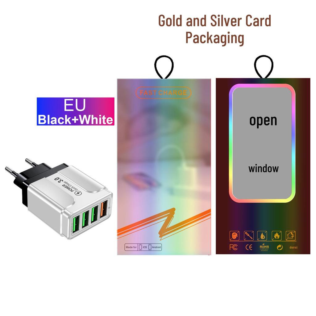 QC3.0 4-Port Fast USB Mobile Phone Charger with EU/UK/AU Plug