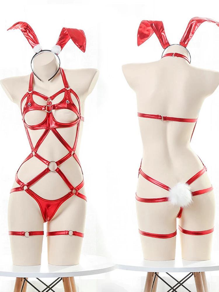 Hot Sexy Hollow Lingerie For Women Crotchless Anime Cosplay Bondage Uniform Erotic Maid Underwear Role Play Costumes Outfit Set