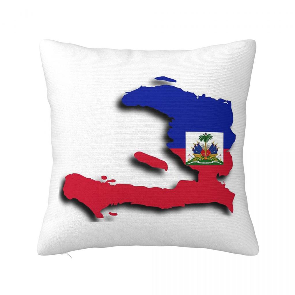 Haiti Map Flag Pillowcase Polyester Cushion Comfort Throw Pillow Sofa Decorative Cushions Used for Home Bedroom Living Room