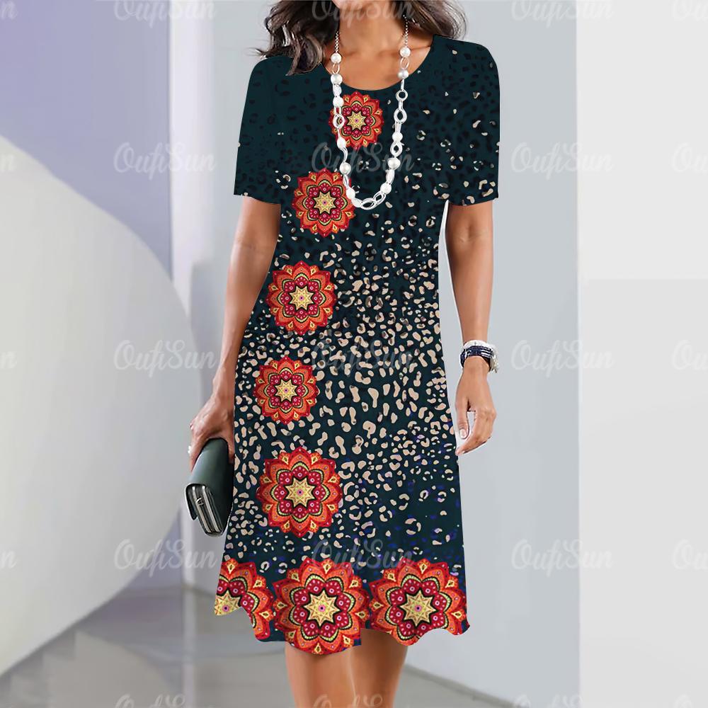 Nye damekjoler Leopard Blomstertrykk Elegante Vakre Kjoler Kvinnelig Sommer Casual Mote Klær