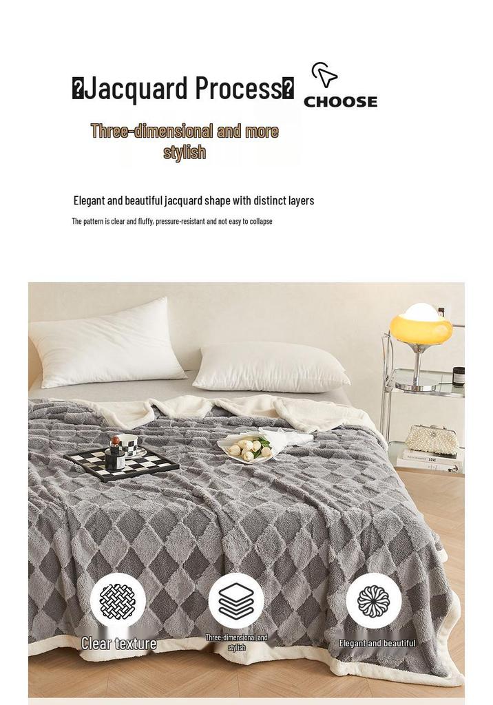 Teddy Velvet and Rabbit Fur Blend Jacquard Double-Layer Blanket