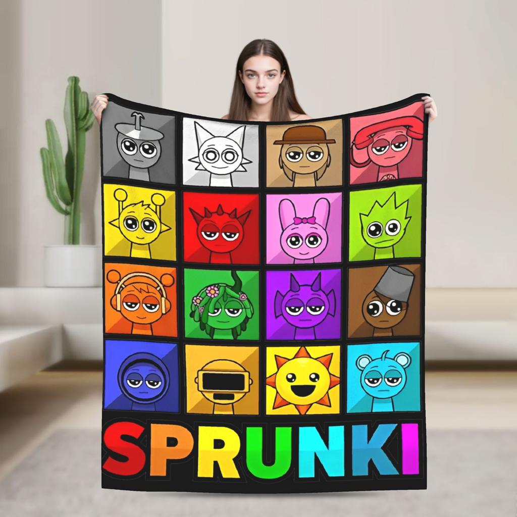 Sprunkis Plush Blanket Cartoon Game  Awesome Throw Blankets for  Sofa Bedding Lounge 150*125cm Plush Thin Quilt