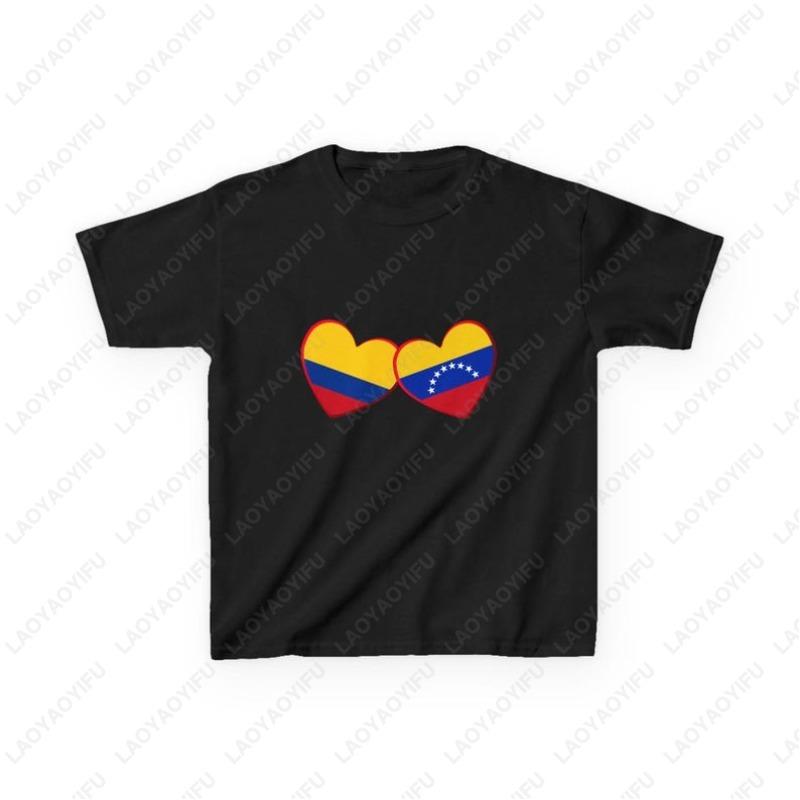 Colombian Venezuelan Flag Heart Youth TShirt Colombia Venezuela Graphic Shirts Fashion Harajuku Unisex Cotton Shortsleeve Tees