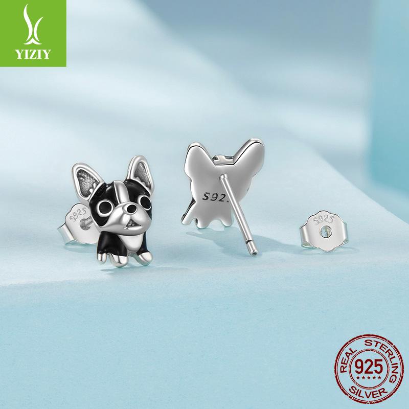 French Dou Stud Earrings S925 Sterling Silver Cross-Border Fashion Exquisite Cute Puppy Ear Jewelry Direct Sales