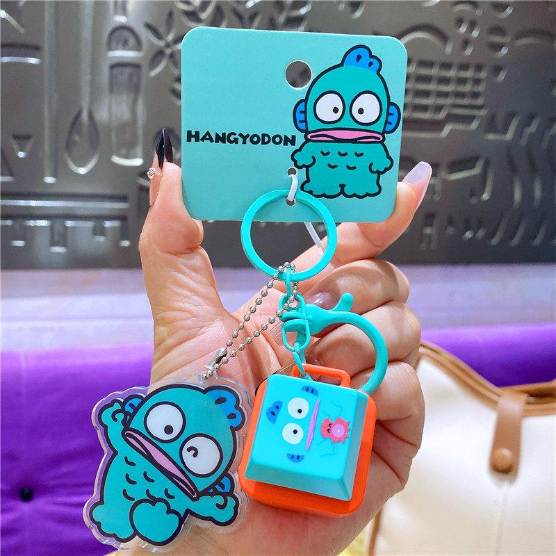 Official Hello Kitty Music Wooden Fish Fidget Keychain Press Button Sound Relief Plush Doll Pendant Cartoon Bag