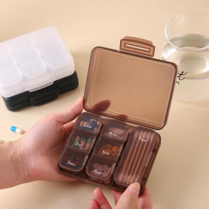 Mini Portable 7-Compartment Medicine Box Travel Pill Organizer Sealed Storage Case for On-the-Go Health Care