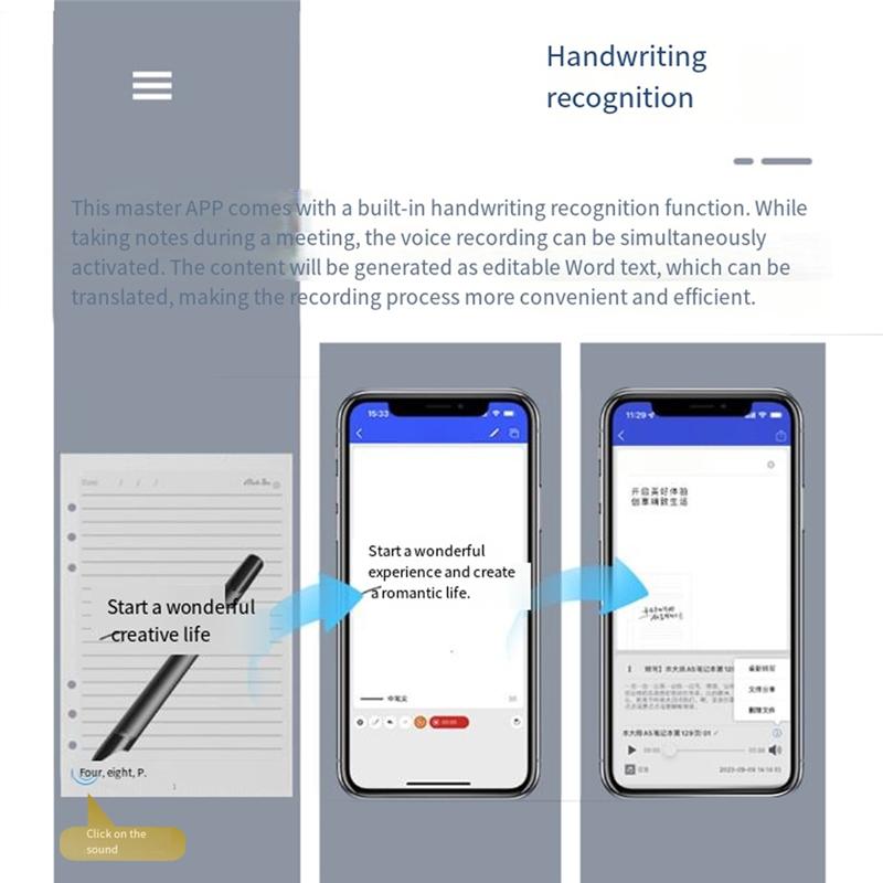 Smart Pen Bluetooth Notebook Stroke Playback Convert To Text Writing Set OCR Recognition For Notes Drawing