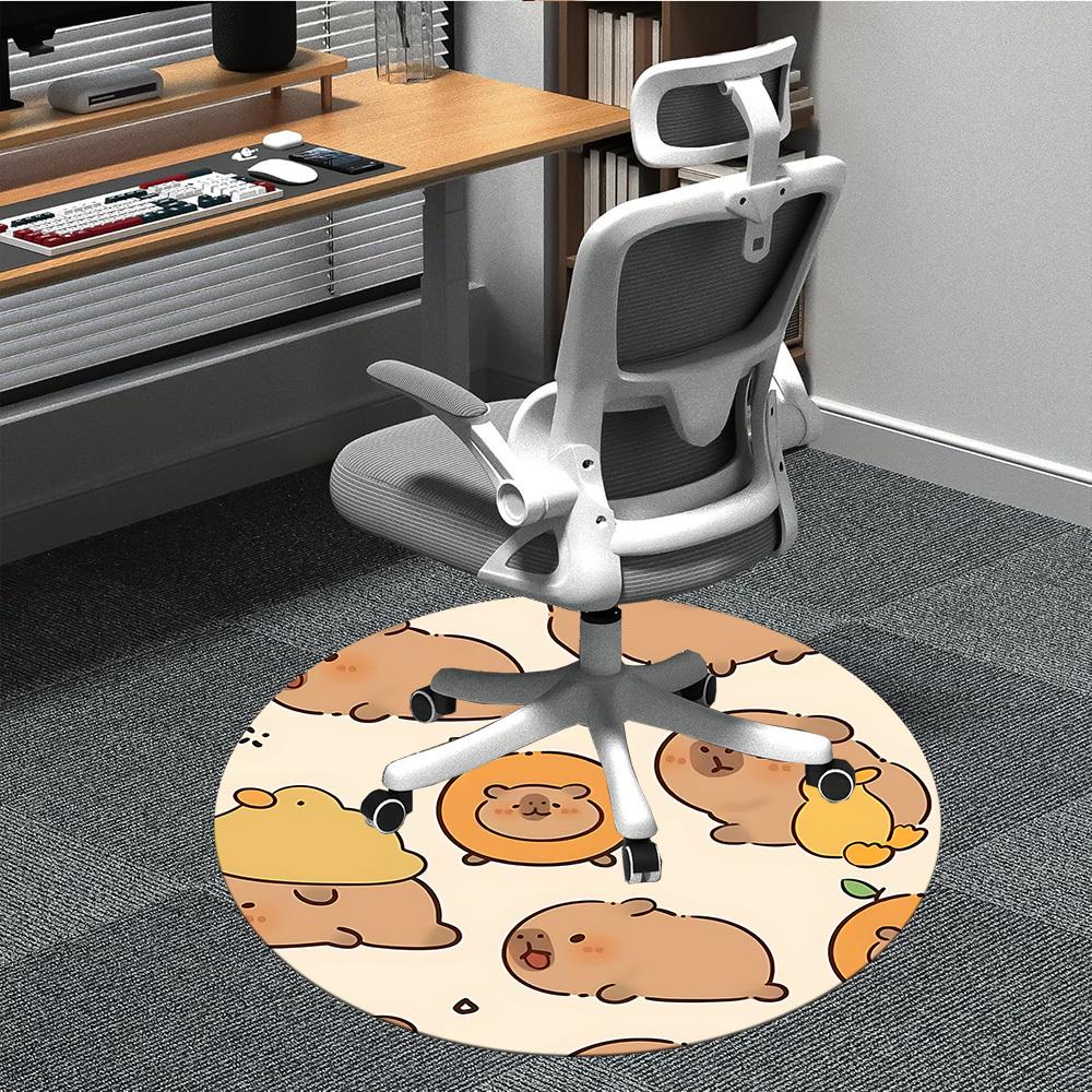 1 Stück Süßer Capybara Büro Runder Teppich, Matte Geeignet Für Büro, Unter Bürostühlen Schlafzimmer Wohnzimmer Heimdekoration, Zimmer Deko