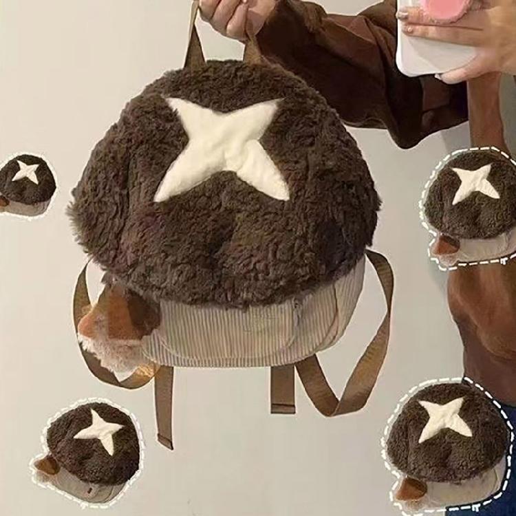 Girls Cartoon Mushroom Backpack Student School Bag Travel Bag Autumn Winter Dolls Bag Plush Backpack