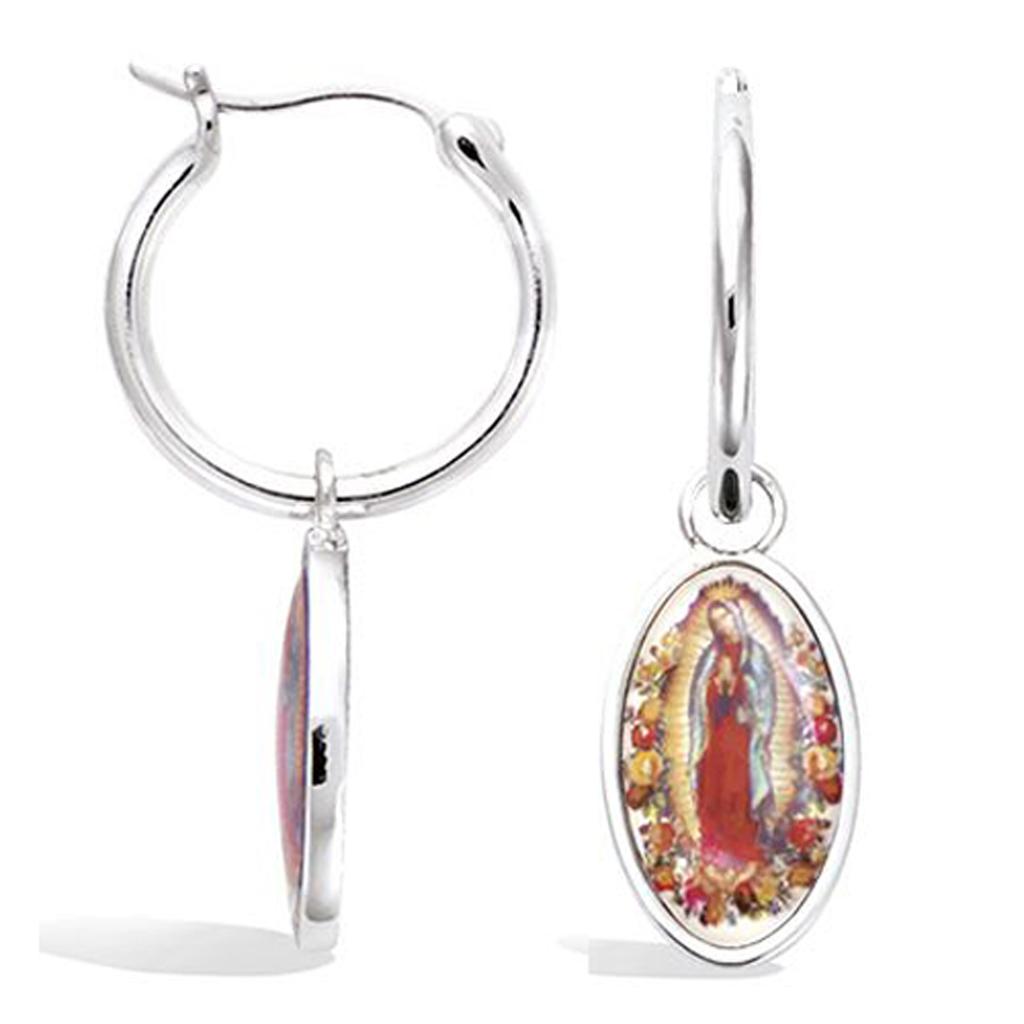 Les Trésors De Lily [R3784] - Stříbrné vícebarevné kruhové náušnice "Panna Marie". (rhodium) - 15mm 14x8mm