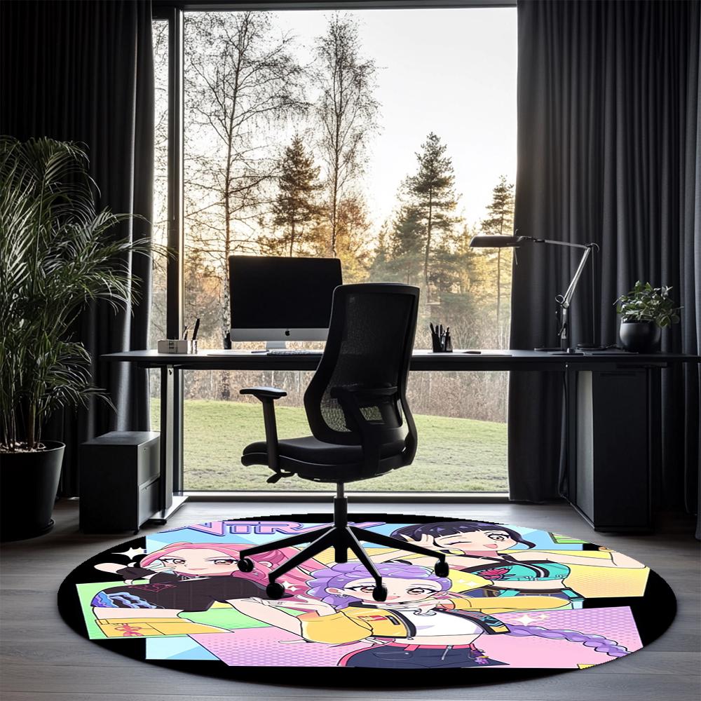 KPop Demon Hunters Printed Round Rug Carpet Chair Rug Area Rug Entryway Doormats,for Office Chair Living Room Bedroom Kitchen Room.