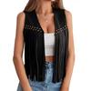Fashionable Retro Fringed Vest Black/Brown Rivet Detailing Suede Vest Open Front Women'S Vest For Women