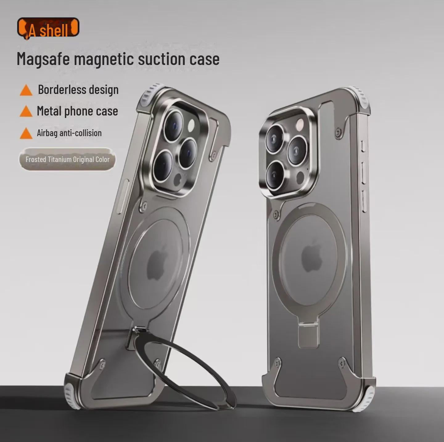 

Магнитный металлический безрамочный защитный чехол с подставкой для Apple 15 Pro Max и 14 Pro Apple 15 Pro Max