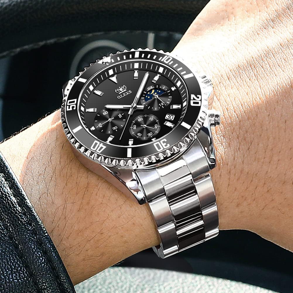 OLEVS Wasserdichte Analoge Quarz Leichte und Einfache Perfekter Tag mit Datums- und Tagesanzeige Herrenuhr, Lesen, Geschenk für Vater, (Schwarz)