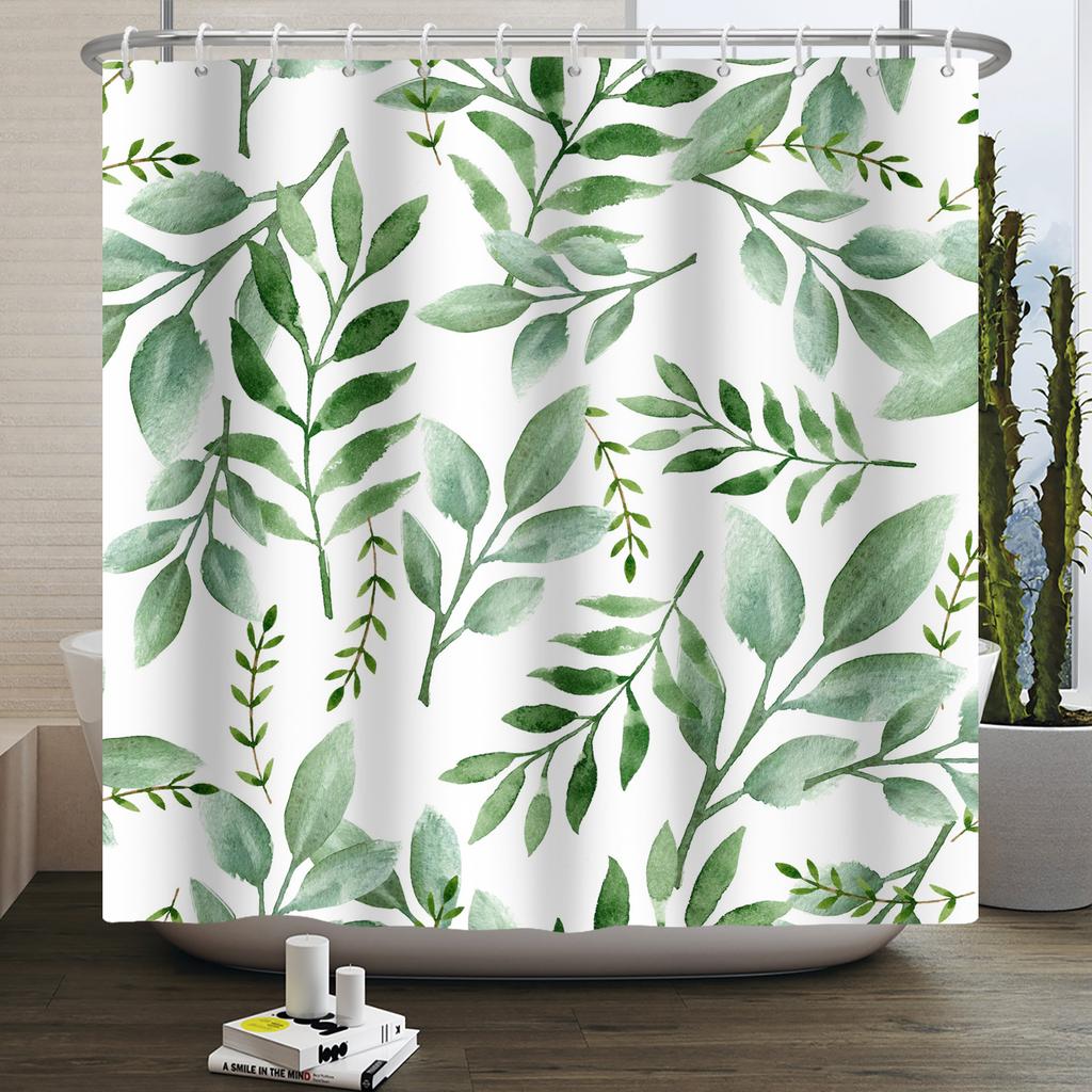Watercolor Green Leaf Shower Curtain for Bathroom Vines Plant Nordic Minimalist Polyester Botanic Curtain for Home Hotel 180x2