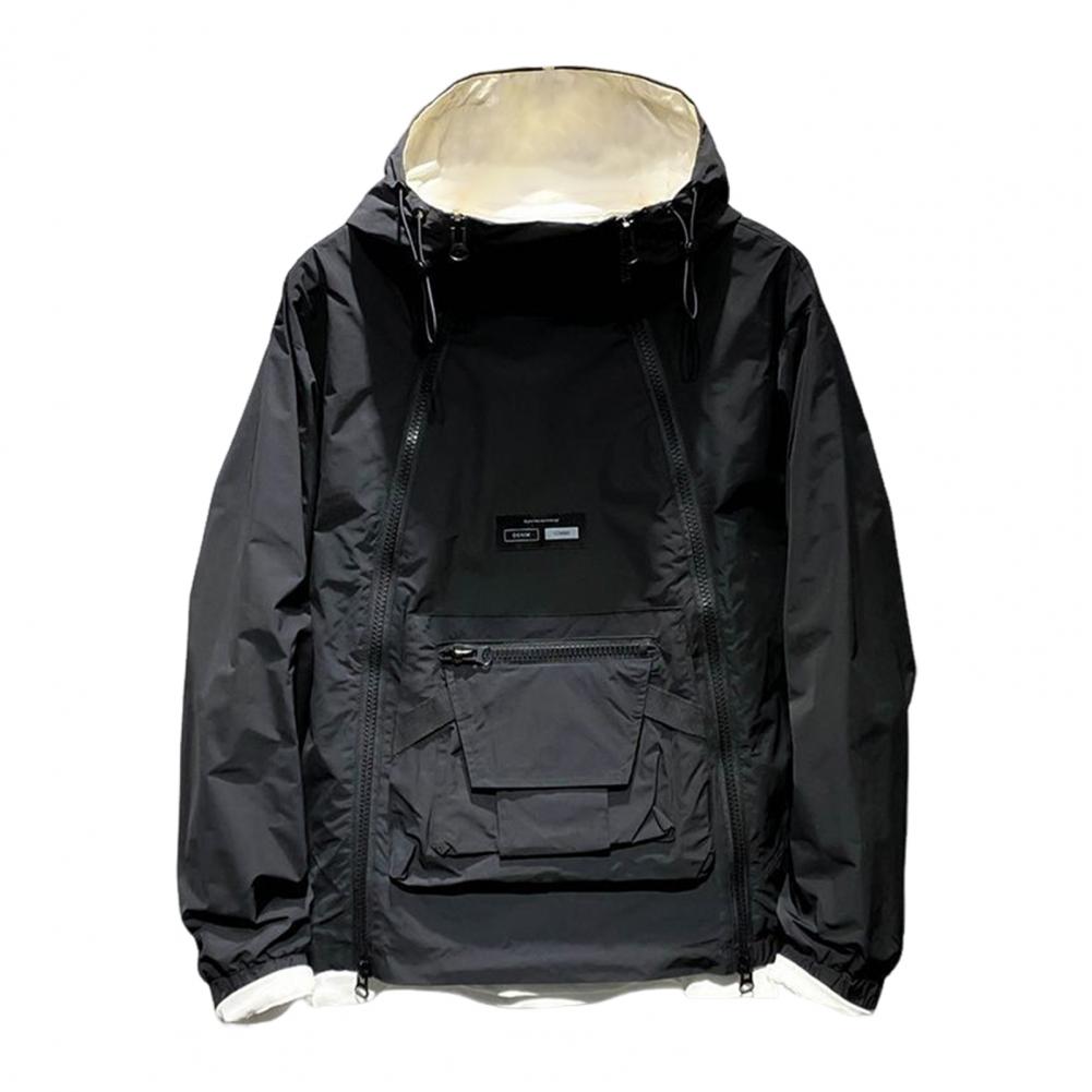 

Мужской тренчкот с капюшоном, завязками на шнурке, длинными рукавами, двойной молнией, однотонный, с большим карманом, уличный стиль, верхняя одежда M чёрный