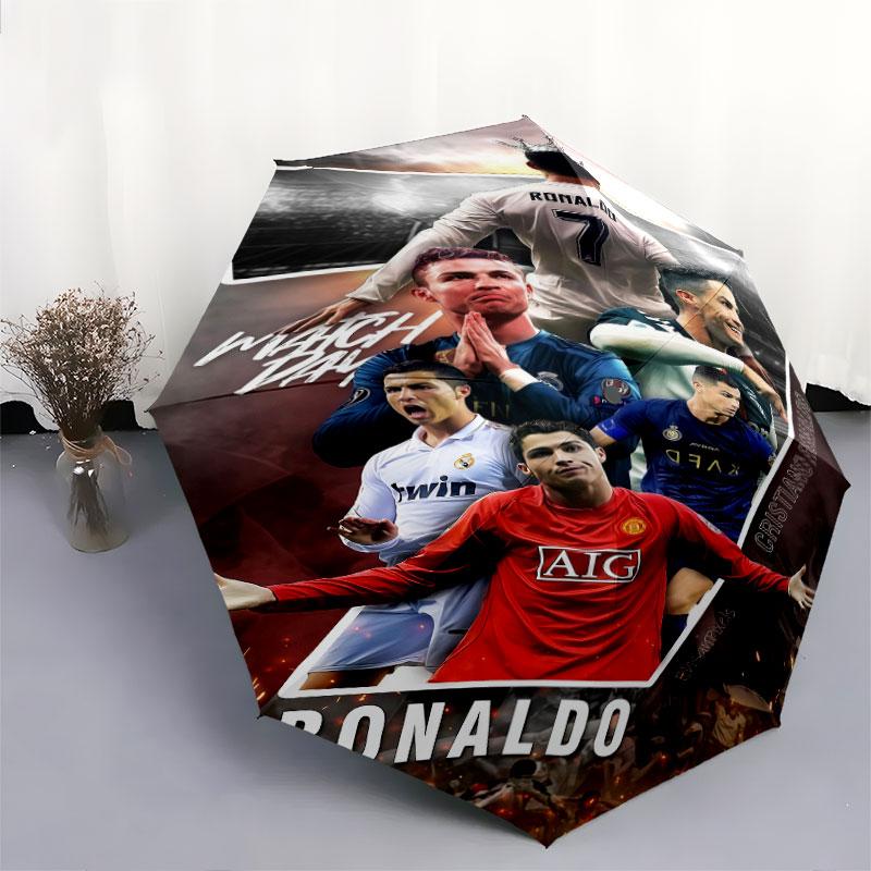1 PC Automatic Folding Umbrella - CR7 Cristiano Ronaldo Pattern, Portable & Foldable Design with 8 Ribs, Christmas Birthday Gifts