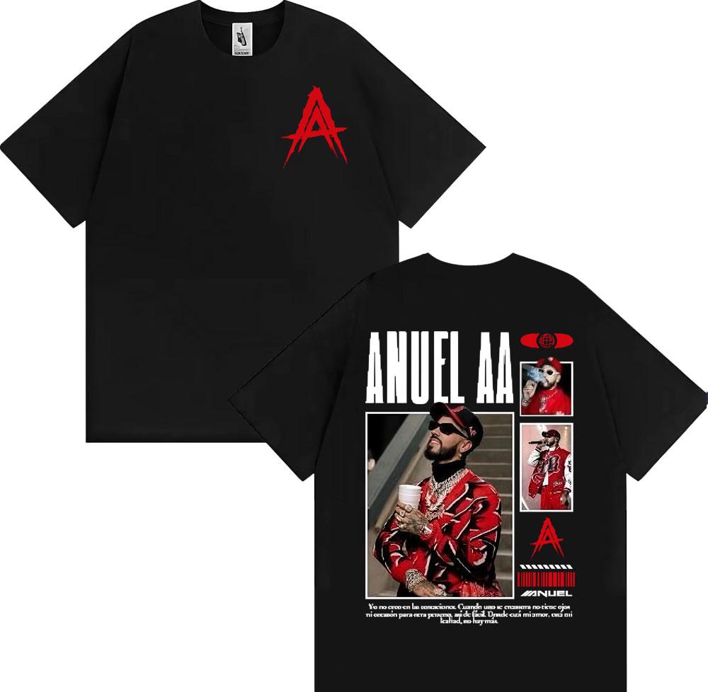 Rapper Anuel AA Rhlm 2 Album 2026 Tour Tshirts Men Women Fashion Hip Hop High Street T Shirt Cotton ONeck Short Sleeve Tshirt