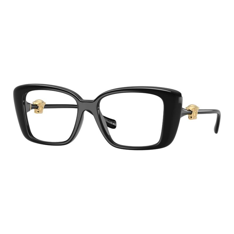 Versace Temple Medusa Design Nylon Rectangular Optical Glasses Women Black 65996571 VE3385UGB1-Black 53