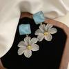Silver needle acrylic square flower stud earrings, simple, elegant, fashionable temperament, versatile earrings, design sense, niche earrings