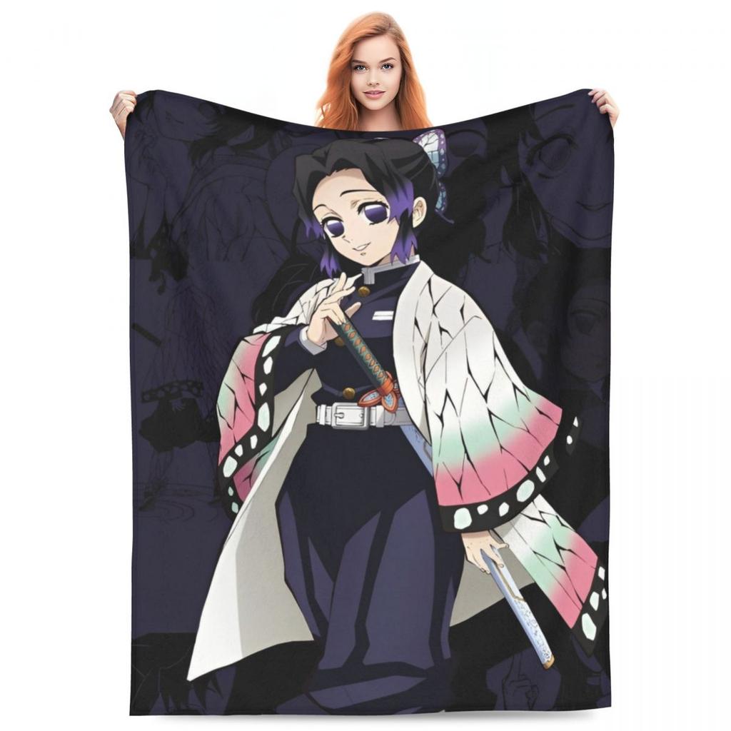 Insect Hashira Shinobu Kocho Blanket Flannel Anime Demon Slayer Ultra-Soft Throw Blankets for Bed Bed Rug