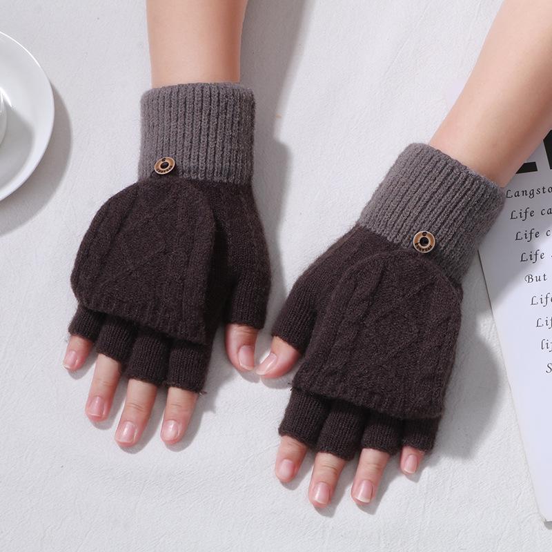 2024 Autumn New Cashmere Half-Finger Flip-Top Jacquard Knitted Gloves for Students and Couples