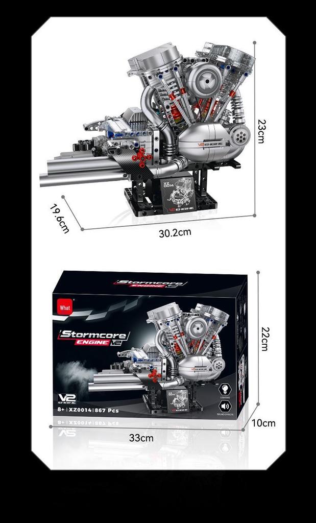 Harley Motorcycle Engine Building Blocks Toy with Light and Sound Effects - Compatible Bricks Display Item